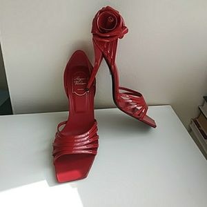 ROGER VIVIER OPEN TOE RED STILETTOS 4 INCH 37